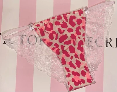 Nuevo De Colección Victoria's Secret ROSA Cuerda Bikini Panty Encaje Espalda Algodón Leopardo Foto 1 de 4