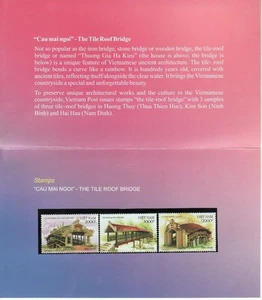 N.1019-Vietnam Tiled roof bridge set 3 2012 MNH, in original Vietnam Post Folder - Picture 1 of 1