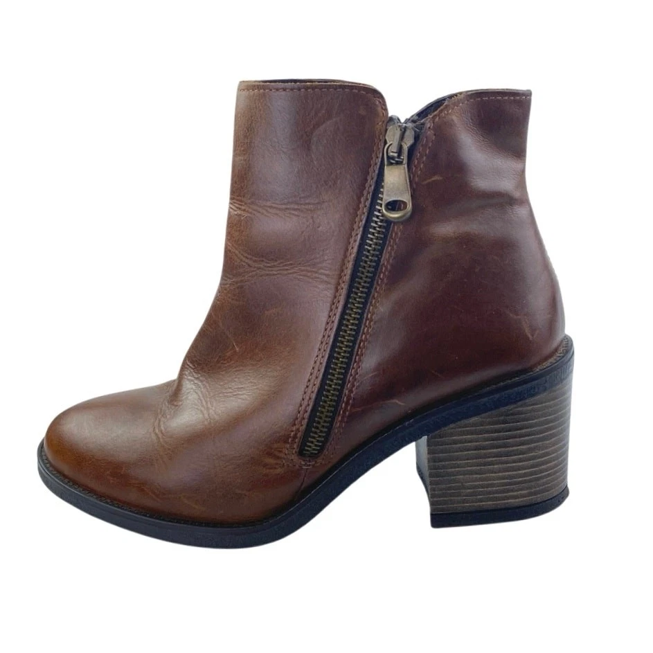 Botas de tornozelo Chelsea femininas Aldo Etelilla couro marrom com zíper salto bloco 7,5 - Imagem 1 de 4