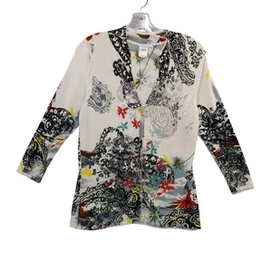Alberto Makali Embellished Zip Cardigan Floral Paisley Print Top Size M - Picture 1 of 6