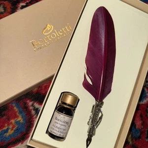 Bortoletti Fonderia Artistica Maroon Feather/Quill Dip Pen + Seppia 10ml In - Picture 1 of 3