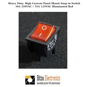 Rocker Switch 30A 240V, 35A 125V RED ON-OFF Double Pole 4 Pin ILLUMINATED - Picture 1 of 7