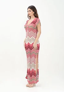AKEP Abiti Donna Multicolor Abito lungo Abito lungo in maglia traforata zig-zag - Imagen 1 de 5