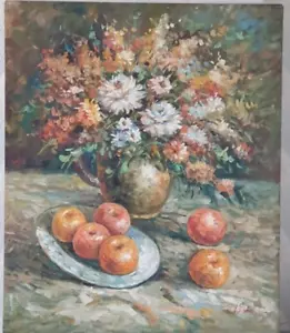 Oil Painting on Canvas, Subject STILL LIFE FLOWER APPLES SIZE 20" x 24" - Picture 1 of 11