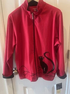 Allison Daley Kitty Cat Jacket Womens Petite Large Red/Black Zip Up Lightweight - Bild 1 von 7