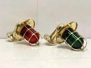 Marine Vintage Ship Brass Swan Color Glass Nautical Ship Sconce Light 2 Pieces - Picture 1 of 11