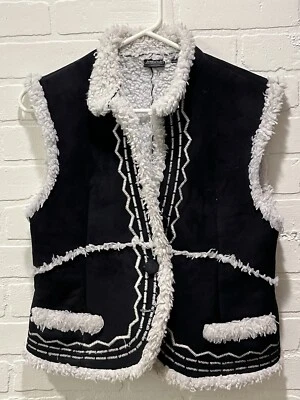 Chaleco Frederick’s Of Hollywood para mujer mediano vegano de gamuza/piel sintética con bordado Foto 1 de 4