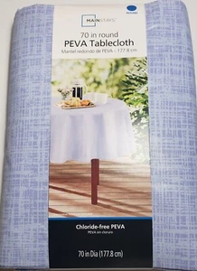 Mainstays 70 in round Peva Vinyl Tablecloth mantel redondo Light Blue New - Picture 1 of 1