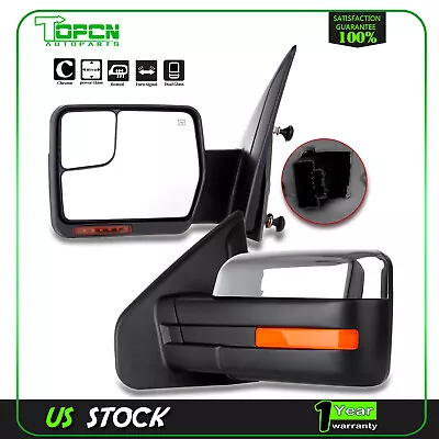 Power Heated For 04-14 Ford F150 Chrome Turn Signal Light Towing Mirrors Pair Foto 1 de 4