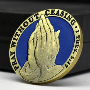 Moneda de desafío de metal cobre Orar sin cesar medalla conmemorativa decoración del hogar - Imagen 1 de 12