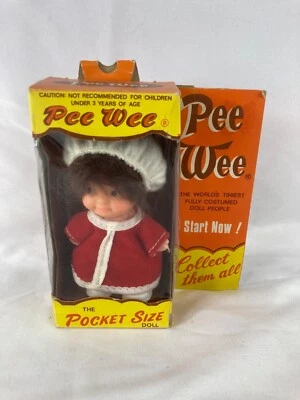 Vintage Uneeda Pee Wee Pocket Size Doll in Box 1976 Red Dress White Cap #70400 - Image 1 of 3