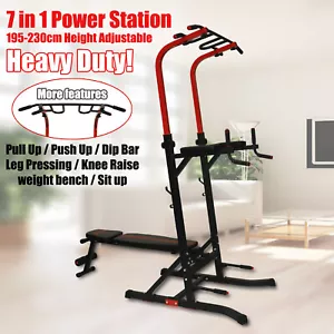 Power Tower Chin-Pull Up Multi-Grip Bar Station Dip VKR Knee Raise + Bench Press - Picture 1 of 8
