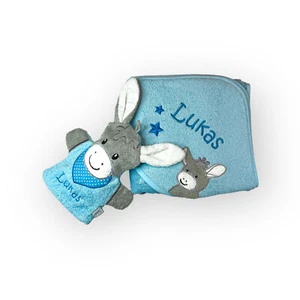 Set Kapuzenhandtuch Waschhandschuh mit Name 100 x 100 cm  Emmi 7122000 Baby - Bild 1 von 8