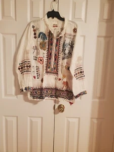 $270 NWT Johnny Was Simmie Blouse Embroidered L - Picture 1 of 5