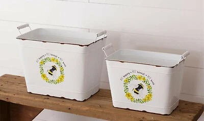 Эмалированные кухонные ведра контейнеры для хранения ~ органайзер ~ напитки ~ хлеб ~ пчелиный декор - Изображение 1 из 4