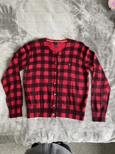 Hilfiger Karo Rüschen Knopfleiste Strickjacke Gr. XL Tommy Hilfiger - Bild 1 von 6