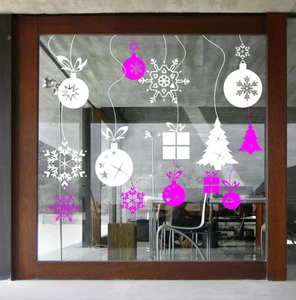 WEIHNACHTSFENSTERDEKORATION WEIHNACHTEN KUGELN AUFKLEBER KRISTALL WANDAUFKLEBER / S49 - Bild 1 von 6