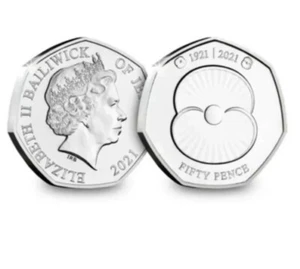2021 Jersey RBL Centenary Poppy 50p Fifty Pence Coin BUNC - Picture 1 of 6