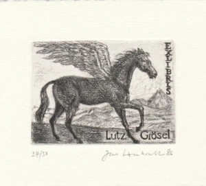 Exlibris - JENS LAMBRECHT - für Lutz Grösel - signiert - Pegasus - C3 Radierung - Bild 1 von 1