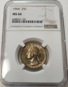 *TONED* 1964 WASHINGTON 25c QUARTER NGC MS66 #6588431-133 - Picture 1 of 6