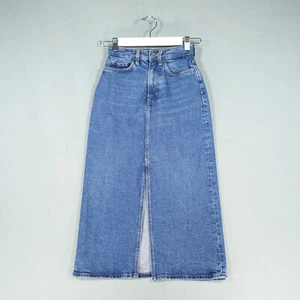 COS Midi Skirt Womens 32 Blue Denim Front Slit Cotton Blend Contemporary Summer - Picture 1 of 20