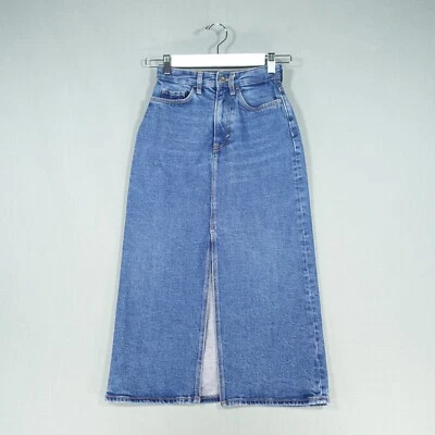 COS Midi Skirt Womens 32 Blue Denim Front Slit Cotton Blend Contemporary Summer - Image 1 of 4