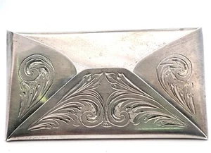 Engraved Unusual Solid Sterling Silver Desk Business Card Holder, Envelope Form - Picture 1 of 7