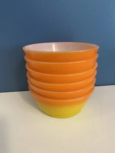 VTG Anchor Hocking Fire King Bowls Sunrise Sunset Ombré Orange & Yellow Set Of 6 - Picture 1 of 17