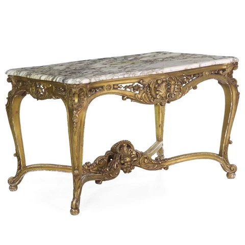 French Louis XV Giltwood Center Table w/ Breche Violet Marble Top, circa 1870 Cover