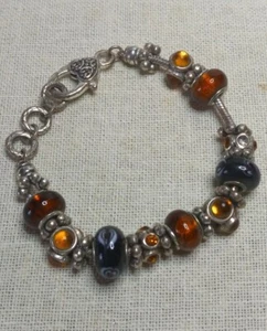 Silver And Amber Fashion Bracelet And Charms - Picture 1 of 3