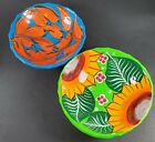 Mexican Clay Bowls Glazed Pottery, Floral and Chili Peppers. Small Bowls on Legs