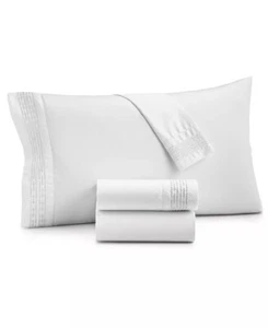 HOTEL COLLECTION CHAIN LINKS EMBROIDERED PIMA COTTON KING SHEET SET WHITE - Picture 1 of 3