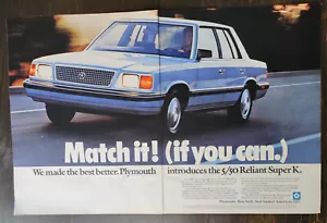 Vintage 1984 Plymouth Reliant Super K zweiseitige Originalanzeige - Bild 1 von 1