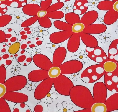 Flores vermelhas em tecido branco peça de 2 jardas # 1393 - Imagem 1 de 2