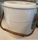 Antique Victorian Large French Ironstone Bucket Pail With Wicker Handle