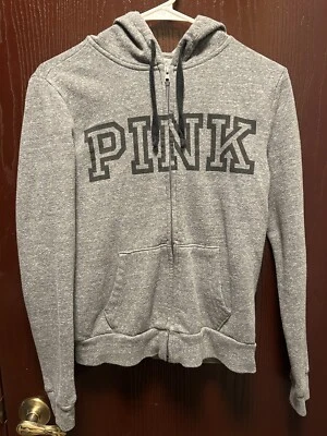 Chaqueta con Capucha Rosa Victorias Secret Unisex XS Cremallera Completa Gráfico Gris Jaspeado Foto 1 de 4