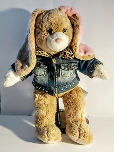Build-A-Bear Plush Talking Bunny Wearing Reversible Denim Leopard Print Jacket. - Picture 1 of 11