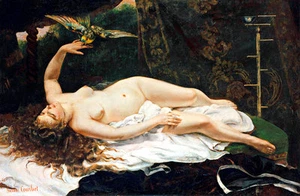 Woman with a Parrot A1 by Gustave Courbet High Quality Canvas Art Print - Picture 1 of 1