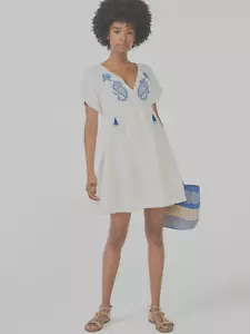 Scoop kurzärmeliges A-Linie kurzes Kleid mit Quasten, weiß, klein 4-6 - Bild 1 von 6