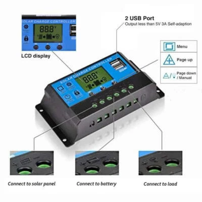 Regolatore batteria pannello solare LCD regolatore di carica doppio USB utensili 12V/24V 30A - Immagine 1 di 4
