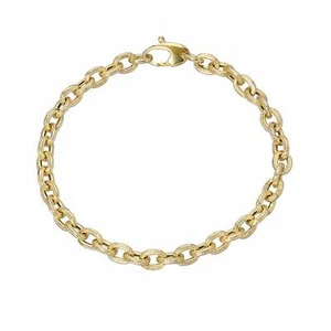 14k Solid Yellow Gold Thick Tuscan Gold Oval Link Italian Chain Link Bracelet - Picture 1 of 3