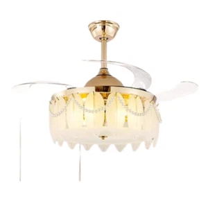 #1953 42″ Invisible Ceiling Fan Chandelier Light Modern Crystal Ceiling Fan - Picture 1 of 3