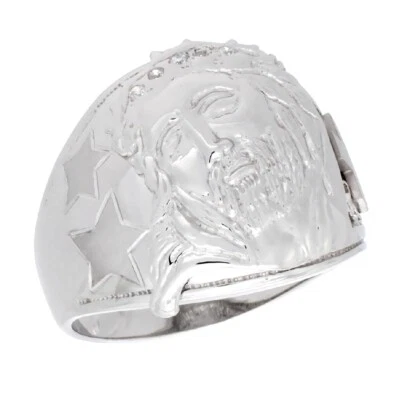 Uomo Argento Sterling Gesù Cristo Anello W/Brillante Taglio Cubici Zirconia - Immagine 1 di 2