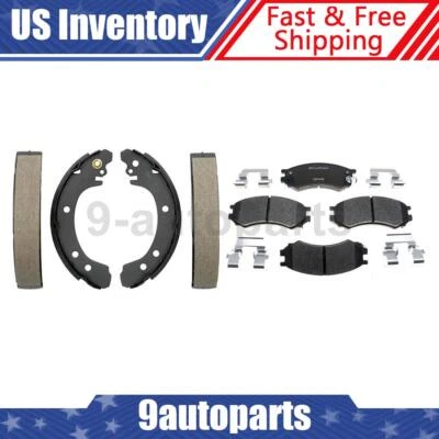 Front Rear Ceramic Brake Pads + Brake Shoes For 1991 1992 Saturn SC - Image 1 of 4