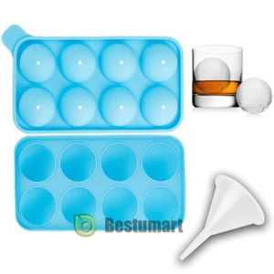 ICE Balls Maker 8 Large Round Sphere Tray Molds Cube Whiskey Cocktails Silicone - Picture 1 of 22
