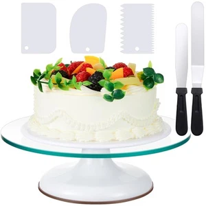 6 Pcs 12 Inch Cake Turntable Set Glass Revolving Cake Spinner Stand Decoratin... - Picture 1 of 7