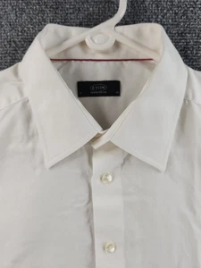 Camisa Eton Blanca Algodón 17 Para Hombres Sólida Manga Larga Abotonada Trabajo Premium Extender - Imagen 1 de 18