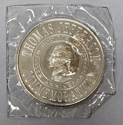 1988 50th Thomas Jefferson Monticello 5oz 999 FINE Silver Round In Original Pack - Image 1 of 3