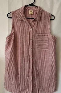 FADED GLORY Womens Size L(12-14) Sleeveless Striped Button up Collared Shirt - Picture 1 of 6