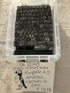 24 PT GILL SHADOW COMPLETE A-Z UPPERCASE & NUMBERS LETTERPRESS PRINT TYPE - Picture 1 of 4